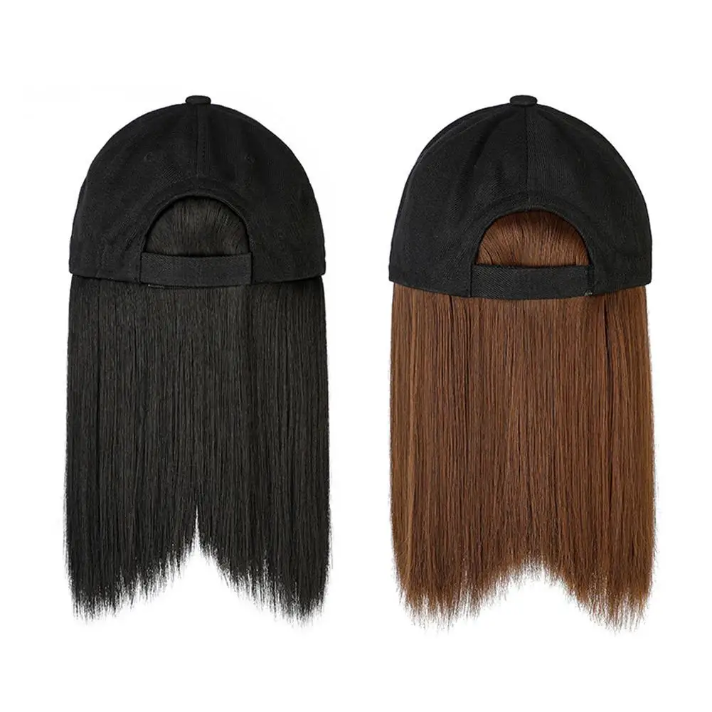 Beanies Hat With Hair Wigs For Women 35cm Long Straight Hair Synthetic Wig Warm Soft Ski Knitted Autumn Winter Cap