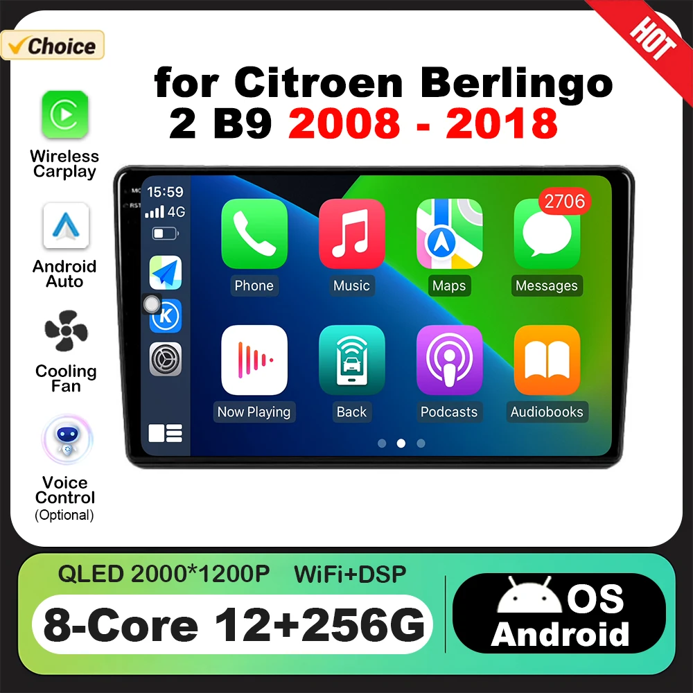 

9'' for Citroen Berlingo 2 B9 2008 - 2018 Car Multimedia Radio Video Player Android OS GPS Navi Accessories QLED Touch Screen