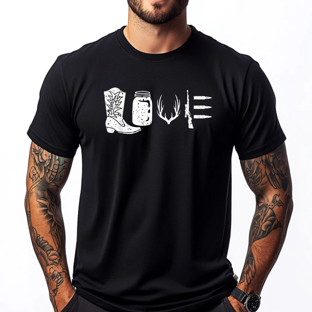 

Love Hunting Antlers Deer Rifle Boots White Graphic Tee Oversized T Shirt Mother's Day