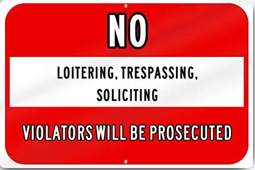 Outdoor Decorative Aluminum Signs 8x12,Horizontal No Loitering Trespassing Soliciting Sign,Vintage Metal Wall Sign Plaque V sign