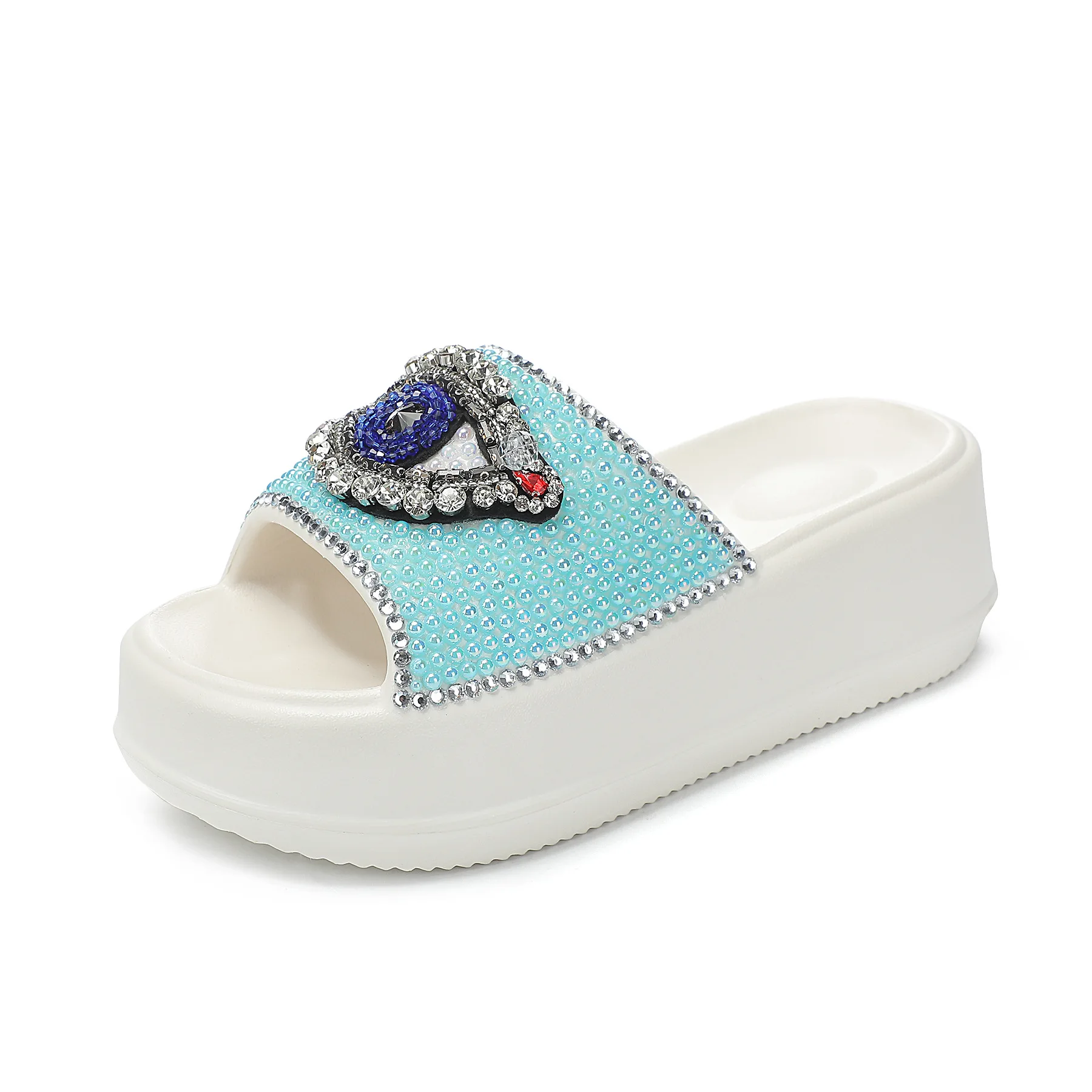 Summer Handmade Diamond-encrusted Mysterious Angel Tears Thick-soled High-heeled Slippers Women's Versatile Casual Beach Shoes