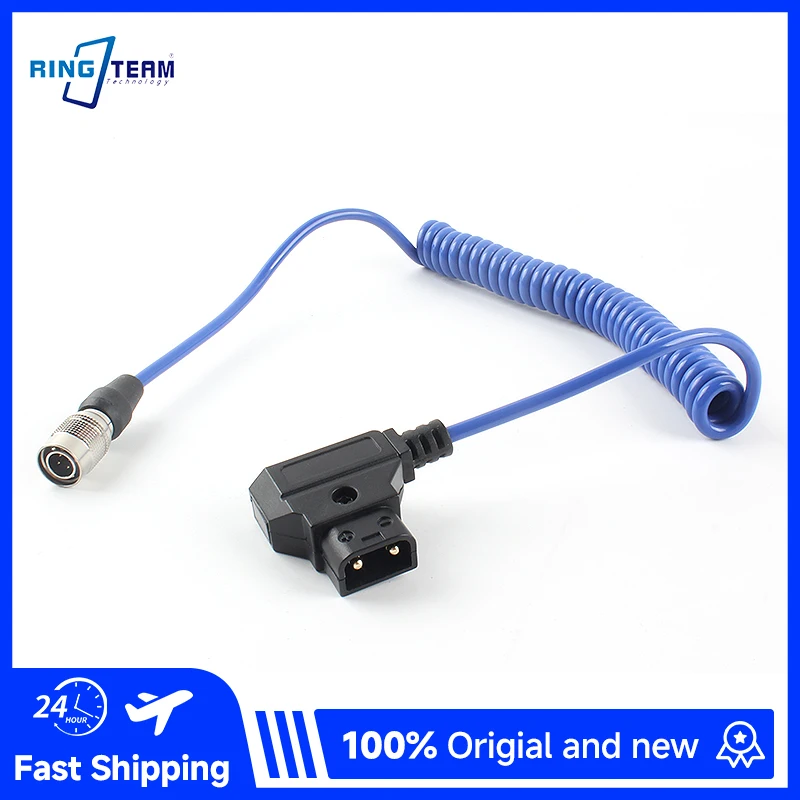 D-Tap to Mini XLR 4Pin Coiled Power Cable Blue Spring Cord for Camera Camcorder Video Monitor Power Supply
