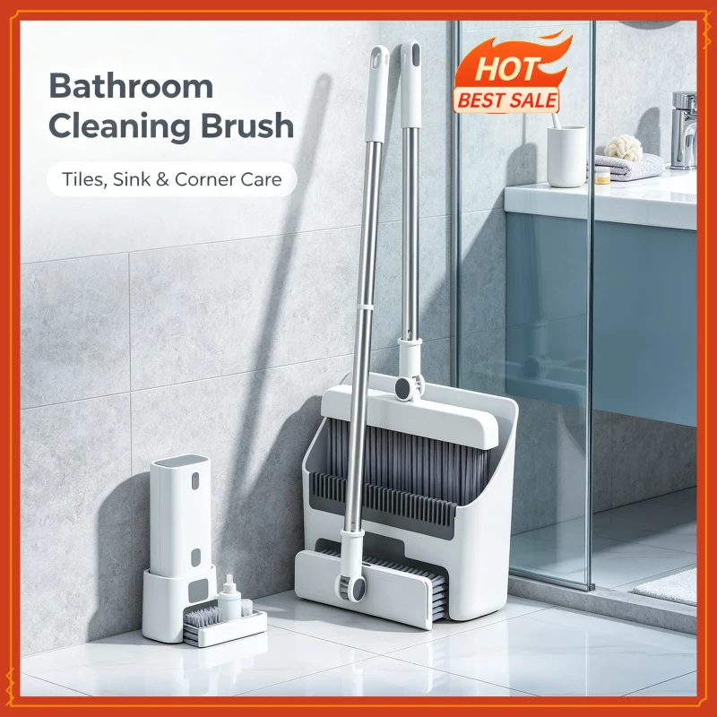 3-in-1 Folding Broom & Dustpan Set Standing Floor Brush Squeegee Sweeper with Comb Teeth for Home Kitchen Office Floor Cleaning