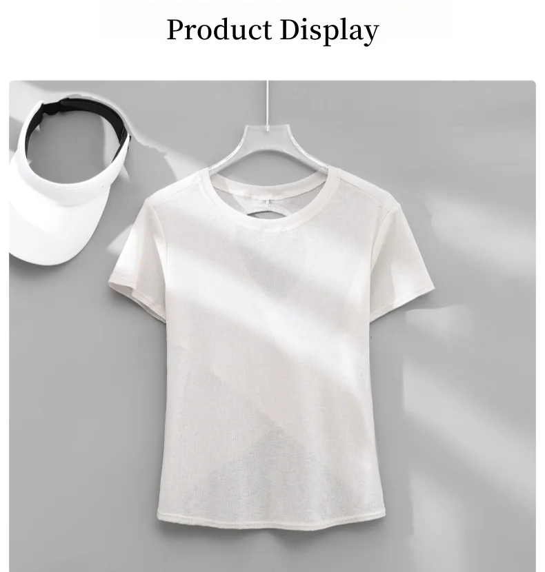 DRUR Gym Tops Frauen Leichte Sweatshirt Sommer Kurzarm Quick Dry Fitness Lauf T-shirt Zurück Kreuz Hohl Yoga Tragen Neue – Detail 4