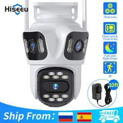 Hiseeu 4K Wifi PTZ Camera Three Lens Three Screen Outdoor IP Camera Auto Tracking Video Surveillance CCTV Camera P2P ICSEE APP