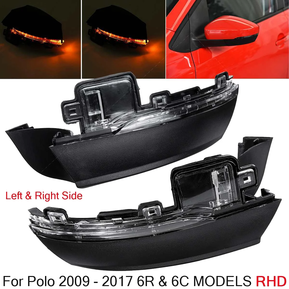 2X Car Mirror Turn Signal LED Side Rearview Mirror Indicator Blinker Light 6R0949101 6R0949102 for-Polo 6R 6C RHD