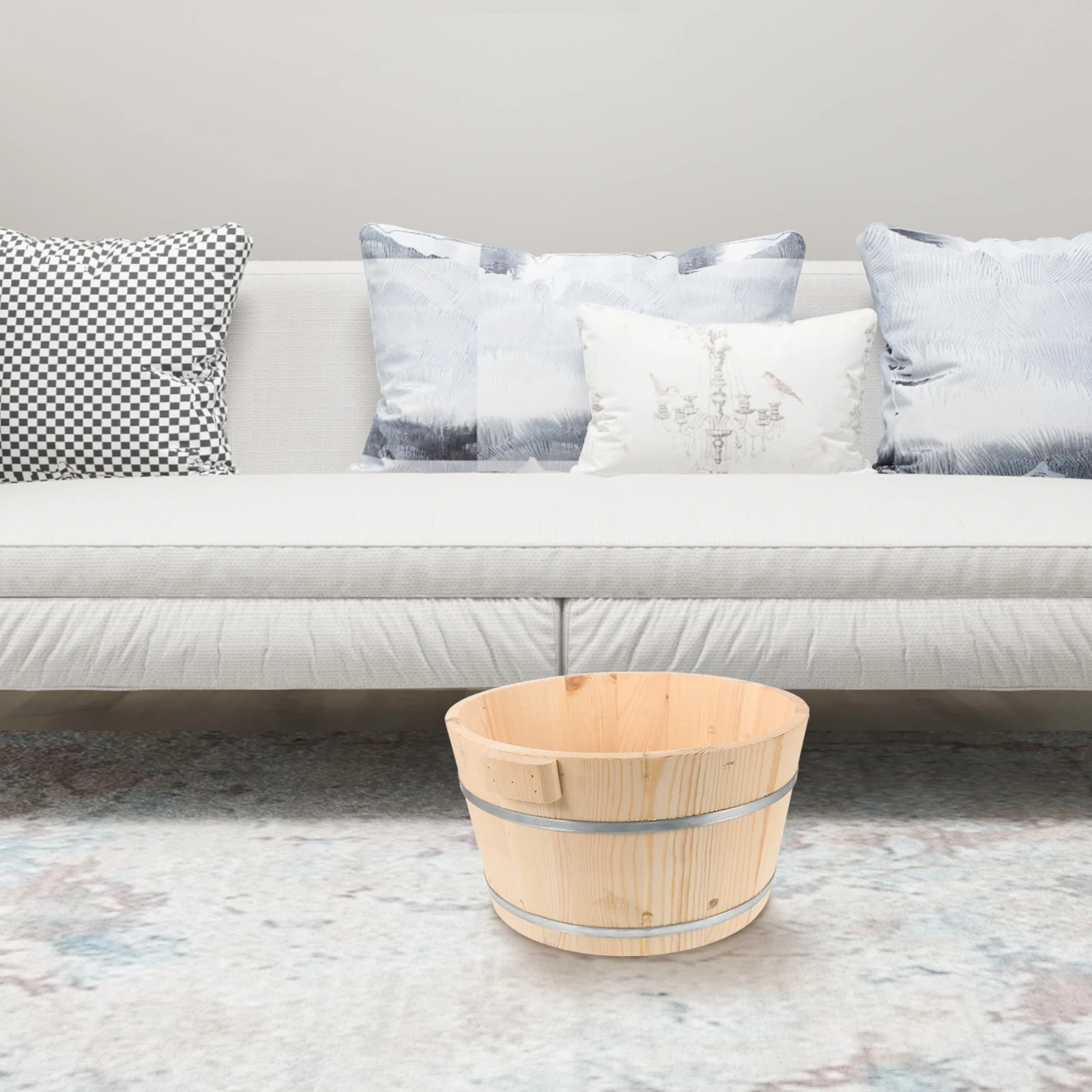 

Carbonized Wood Bucket 21cm High Unpainted Deep Tub for Kids Foot Soaking Bathing Home Use Foot Basin Pedicure Wash Bucket