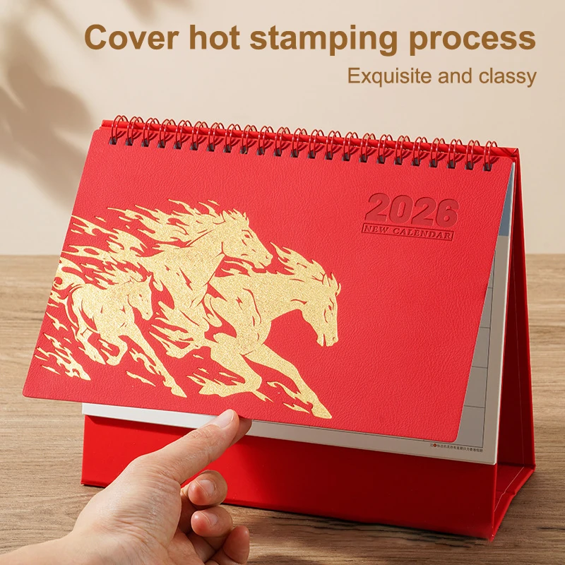 Красный выдолбленный календарь на 2026 год с тиснением, винтажный дизайн, настольный календарь на год лошади, сувенир в китайском стиле, календарь большого размера