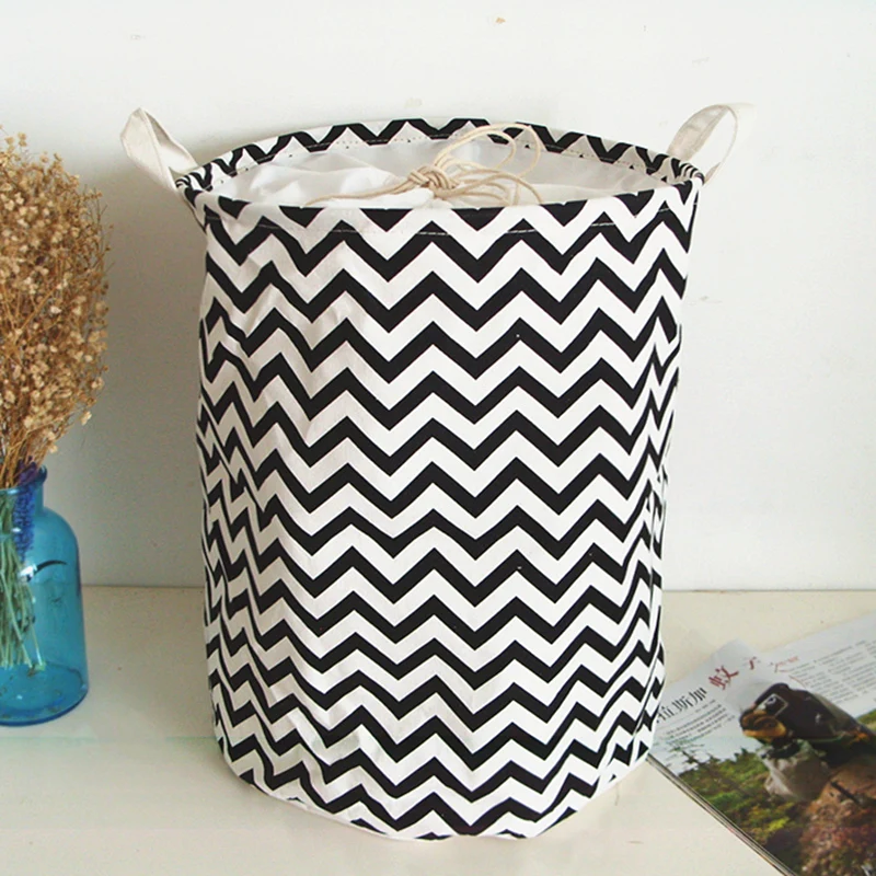 Beam Mouth Cotton And Linen Round Bucket Household Dirty Clothes Basket Fabric Large Waterproof Folding Stall Storage Bucket