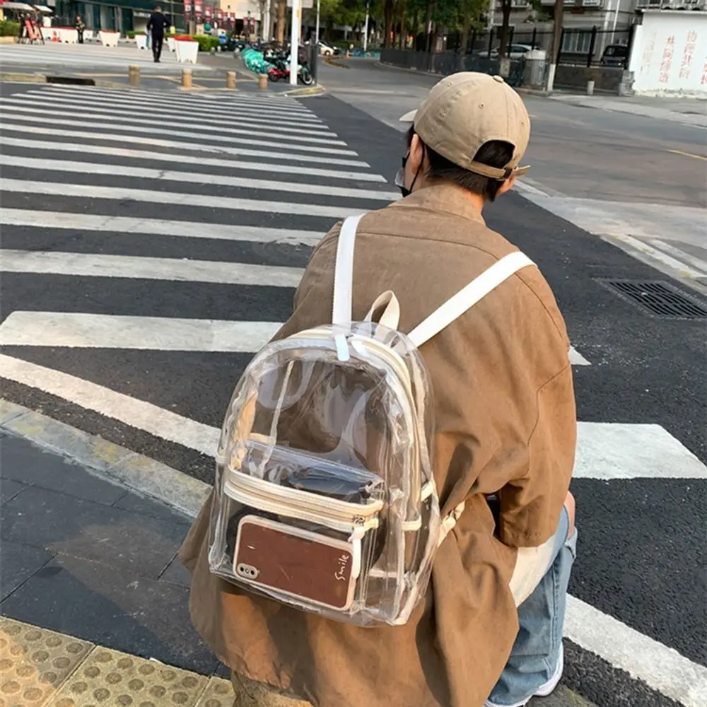 Large Capacity LED Lights Schoolbag Waterproof Zipper Close PVC Transparent Backpack Visible Multi-functional