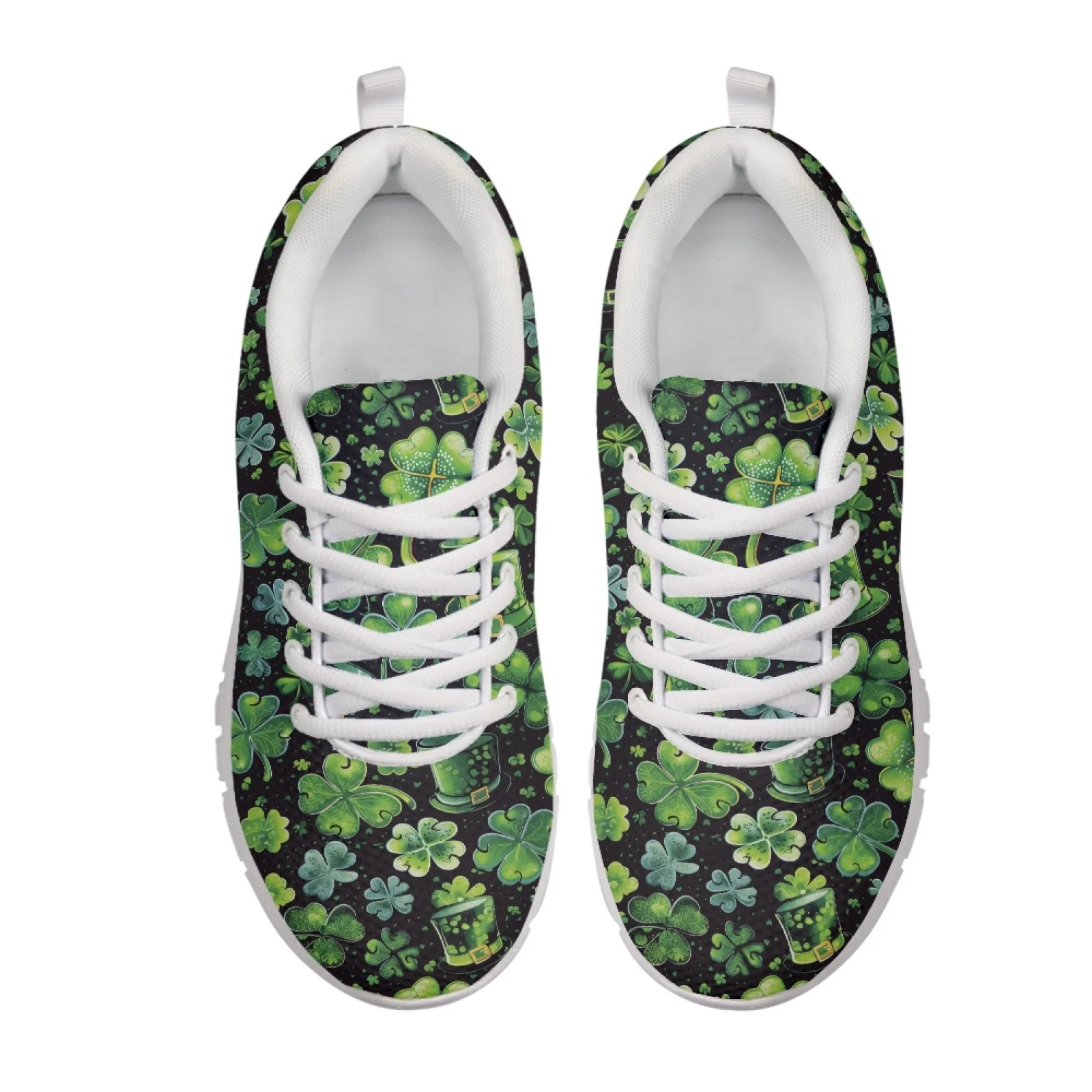Coloranimal Green Clover Pattern Anti-Slip Sports Tennis Shoes for Men Mesh & EVA Sole Women's Tennis Shoes for Training