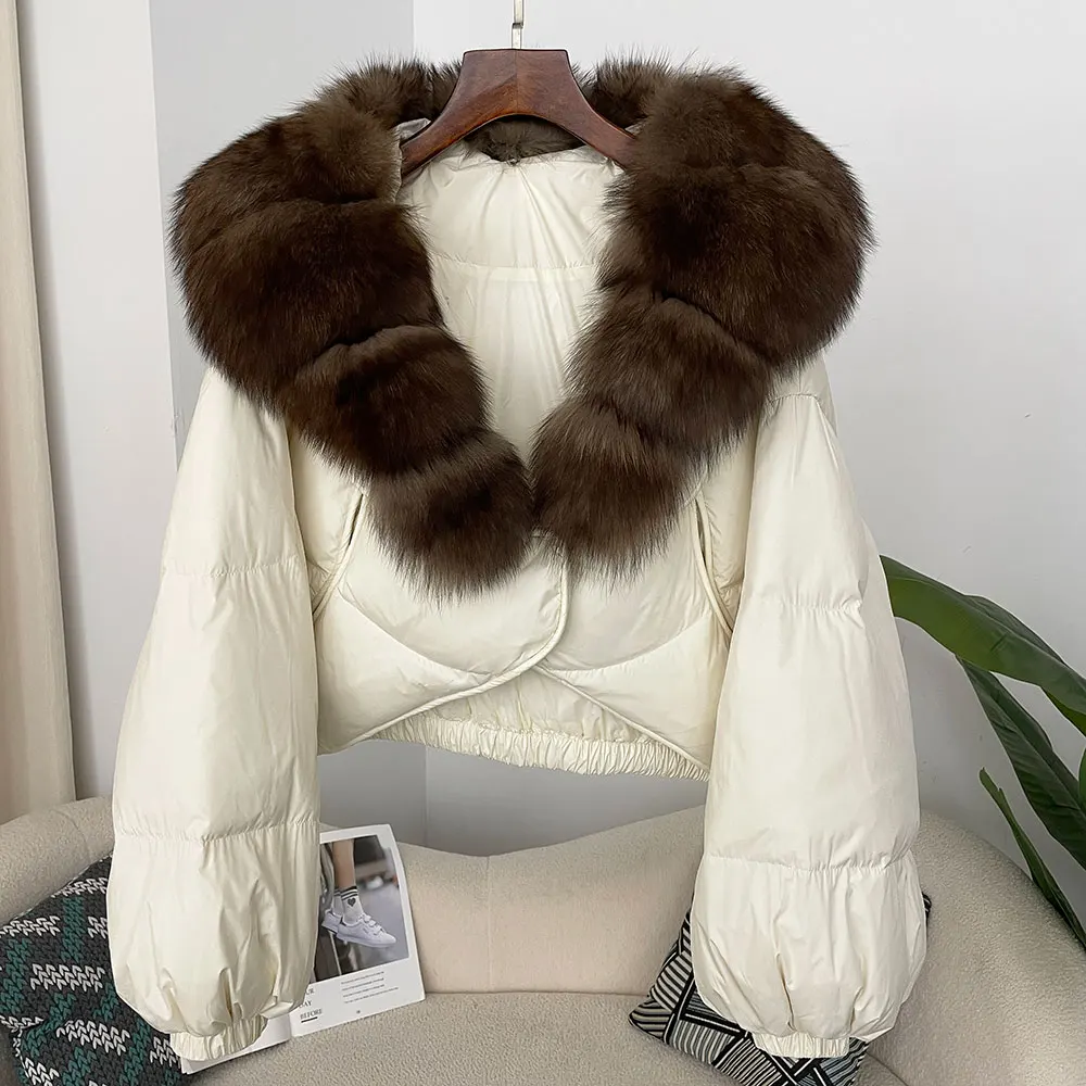 OFTBUY Luxuriöser, extragroßer Parka mit natürlichem Fuchspelzkragen für Damen, Winter 2025, 90% weiße Entendaunenjacke, Echtpelzmantel für Frauen – Detail 31