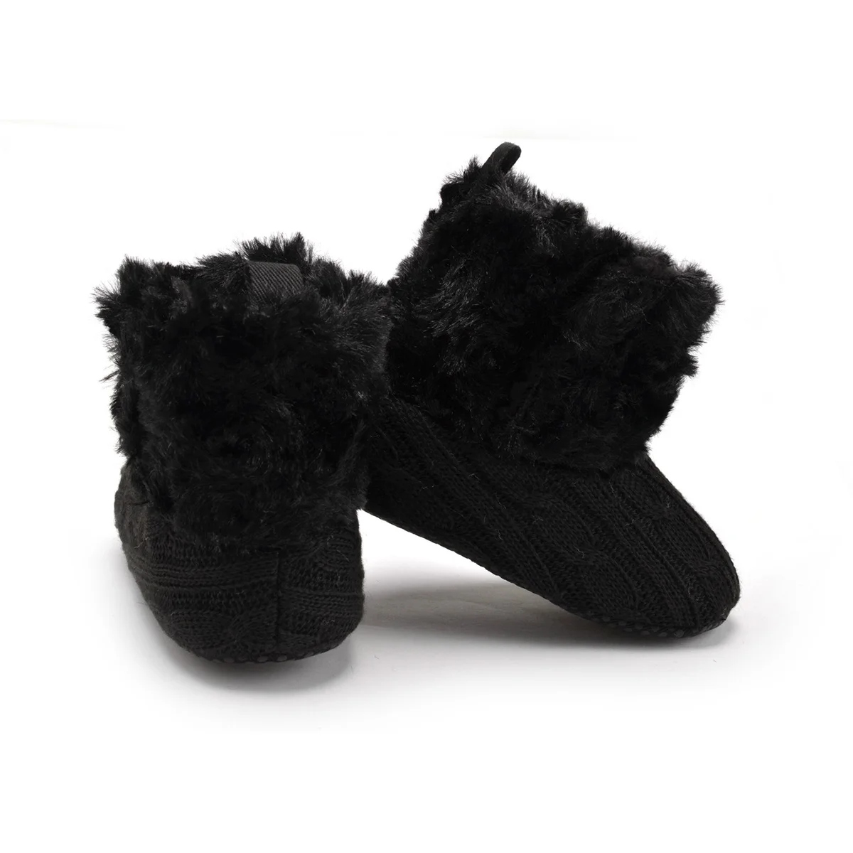 

Baby Non-Slip Sole Winter Warm Knitted Crib Shoes Infant Toddler Prewalker Boots Black Soft Cotton 0-6 Months Baby Shoes