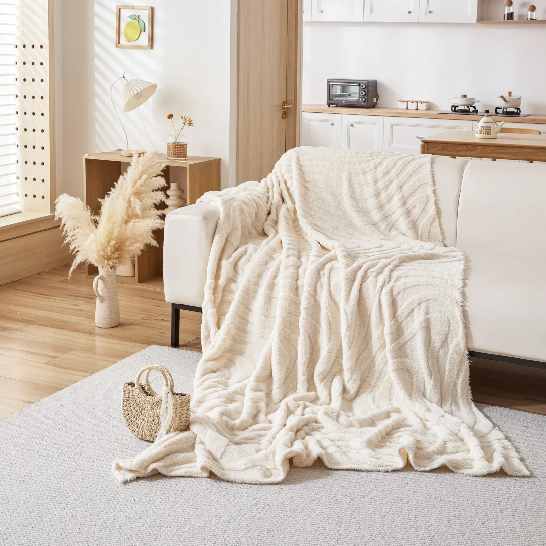 Tuffed Fleece Warm Soft Sofa Towel Geometric Lines Jacquard Mordern Simple Pattern Multiuse Sofa Cover Blanket for Living Room