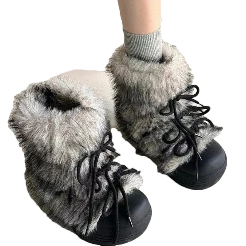 Fashion Short Plush Flats Cotton Shoes 2026 Trend Warm Cozy Winter Botas Mujer Bow Platform Women Snow Ankle Boots Fur Designer