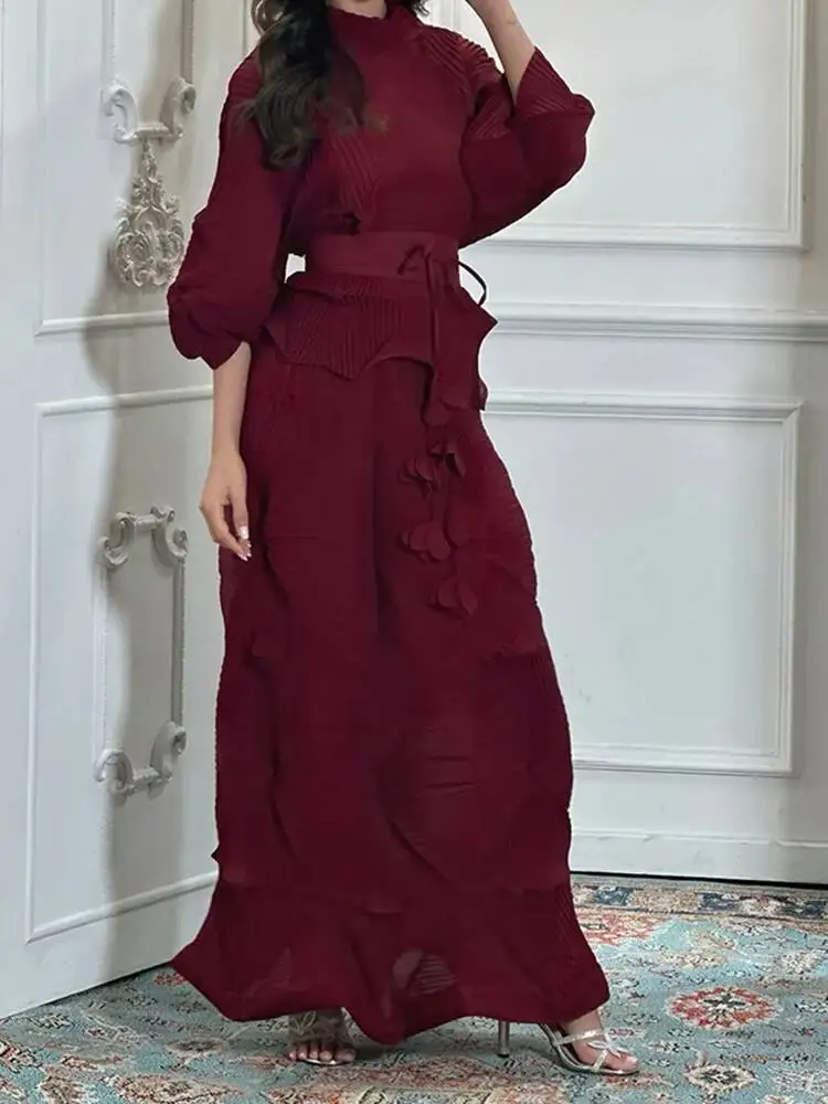 2 Pieces Sets For Women Handmade Pleated Bandage Shirt Top+long Length Fold Skirt Female Luxury Clothing 2KU2V view 6