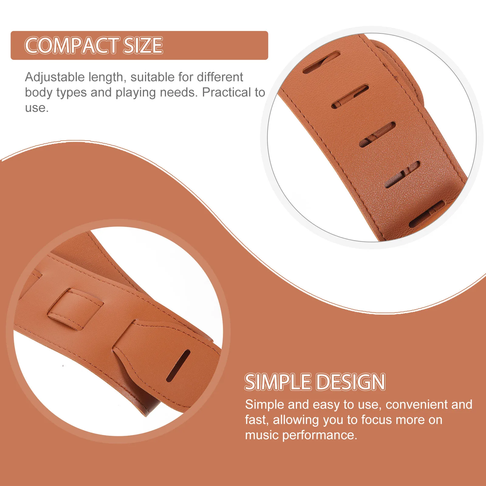 

Guitar Straps Adjustable PU Electric Bass Sling Replacement Brown Ukulele Shoulder Belts for Adults Musicians