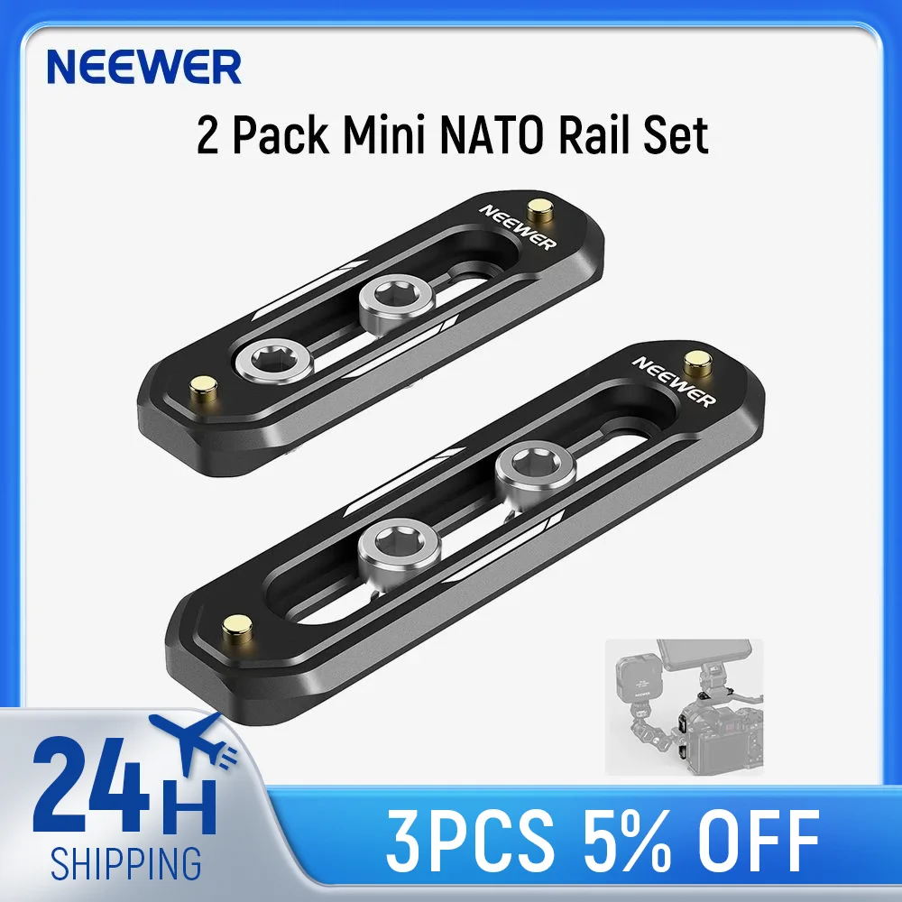 

NEEWER 2 Pack Mini NATO Rail Set, 2.4"/60mm & 3"/75mm QR NATO Rail with Safety Pins, 1/4" Screws for NATO Clamp Top Handle Side