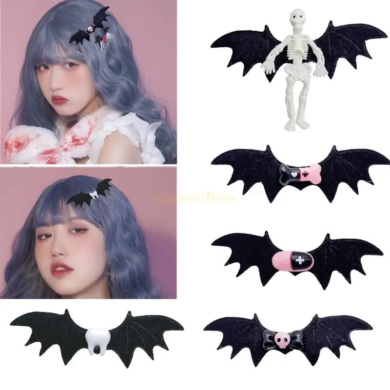 

31BF Halloween Hair Clip Bat Wing Hairpin Hair Barrettes Statement Hair Accessory Alloy Material for Halloween Outfits