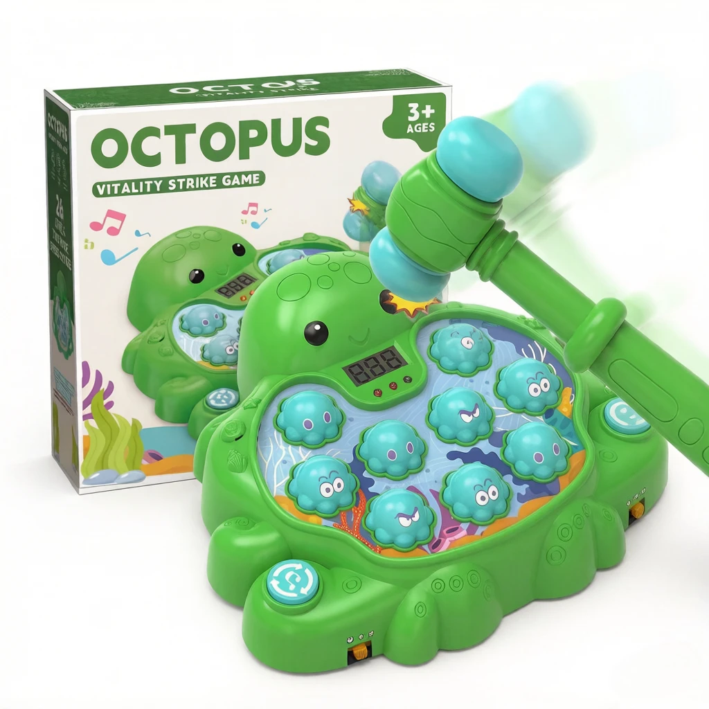 

2Pcs Octopus Whack-a-Mole Toy with light & sound and score counter, dual play modes, educational gift for kids over 2 years old