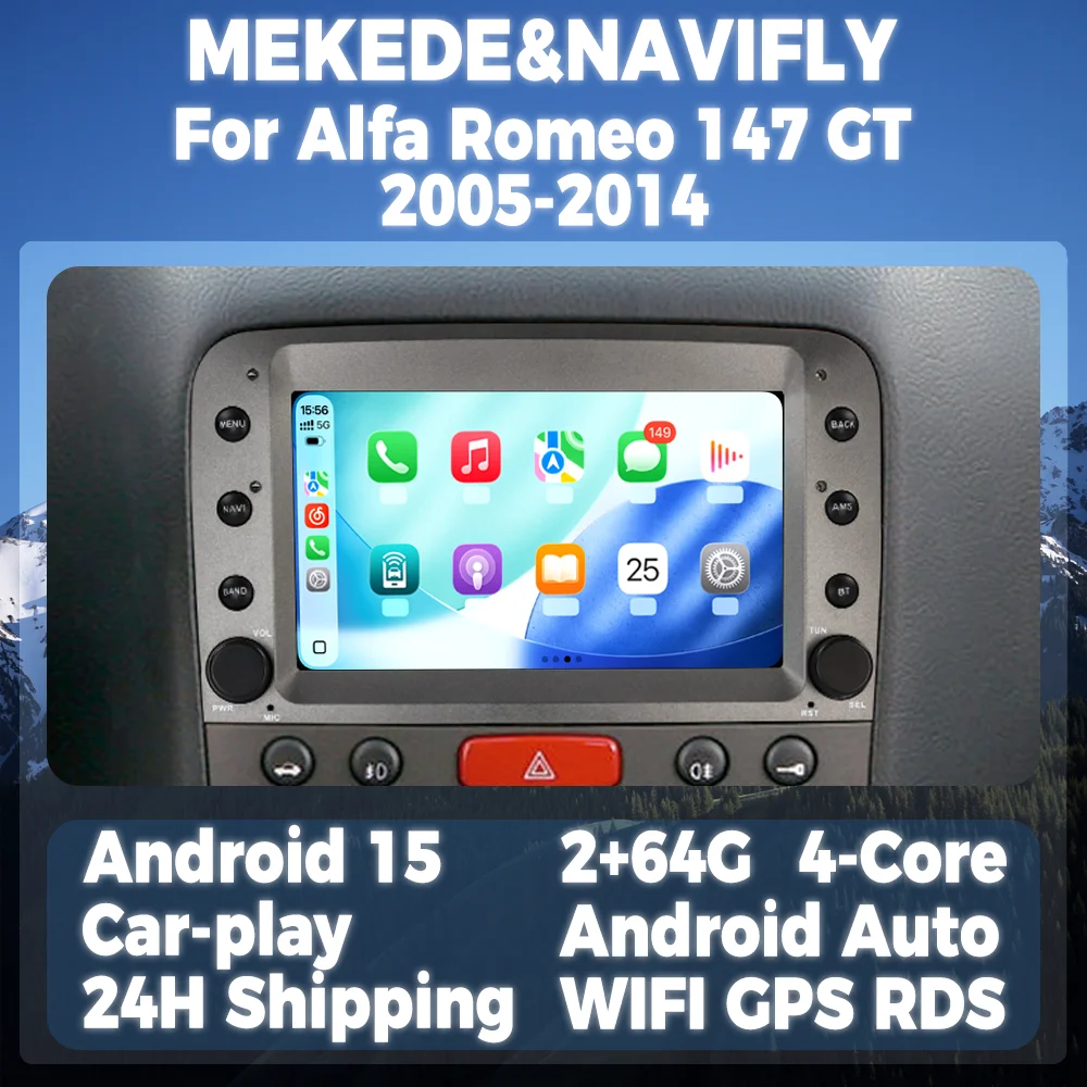 Autoradio Android 15 7 pouces pour Alfa Romeo 147 GT 2005 – 2014, lecteur multimédia GPS, système Intelligent, Support Carplay Android Auto