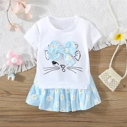 Flower Cat Print Infant Dress Summer New Girls' Baby Short Sleeve Dress Cute Girl Children'S Clothing