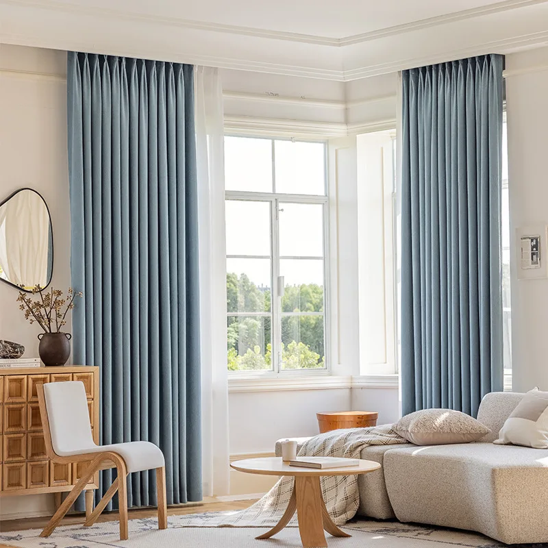 Chenille curtains for shading, living room, bedroom, high-end, light luxury, modern and simple jacquard ring curtains