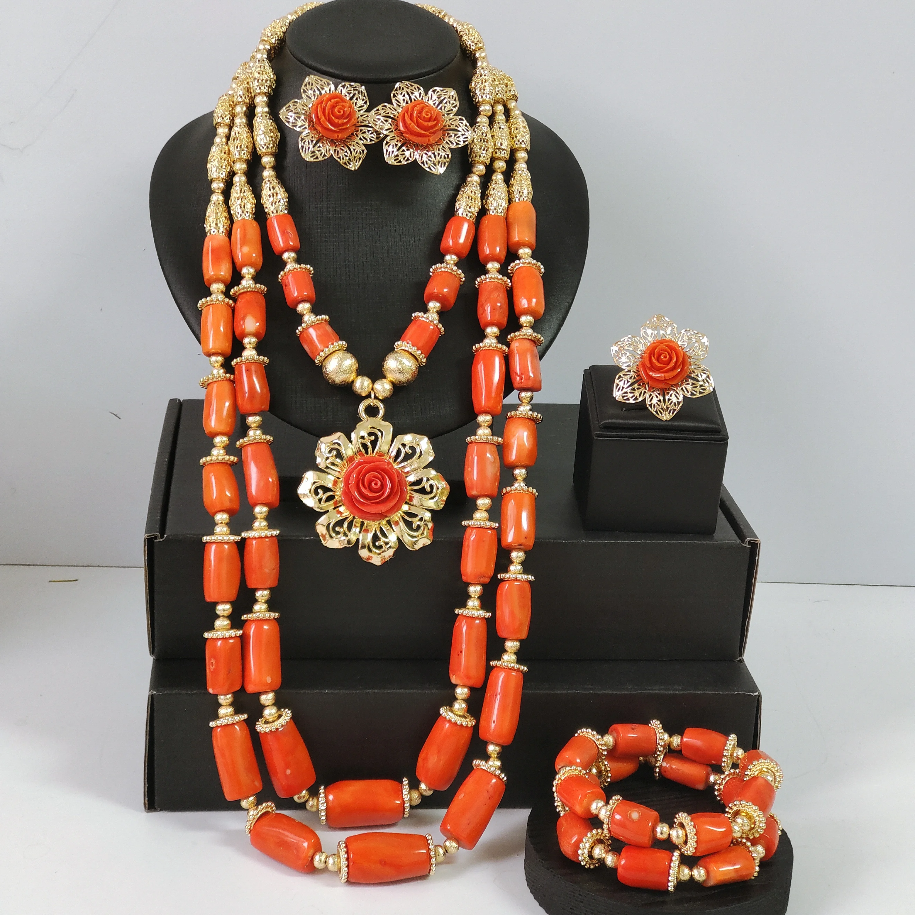 

African Coral Beads Jewelry Sets Original Real