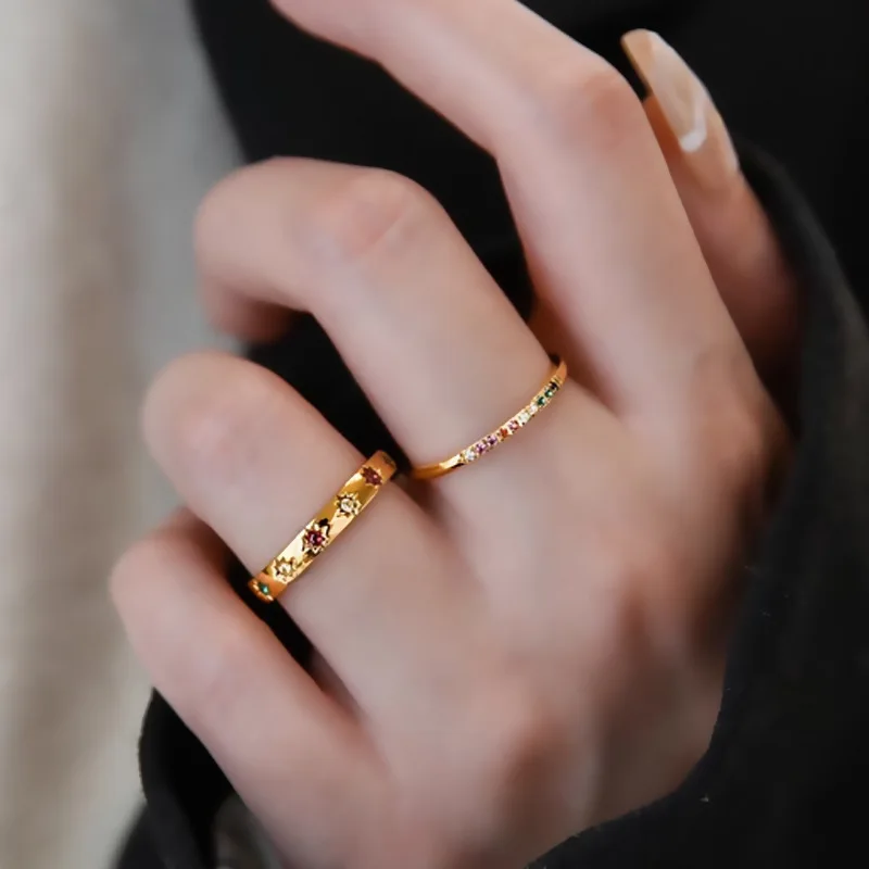 2026 New Colorful Micro Inlaid Zircon Titanium Steel Rings For Women European American Ins Style Minimalist Luxury Vintage Trend