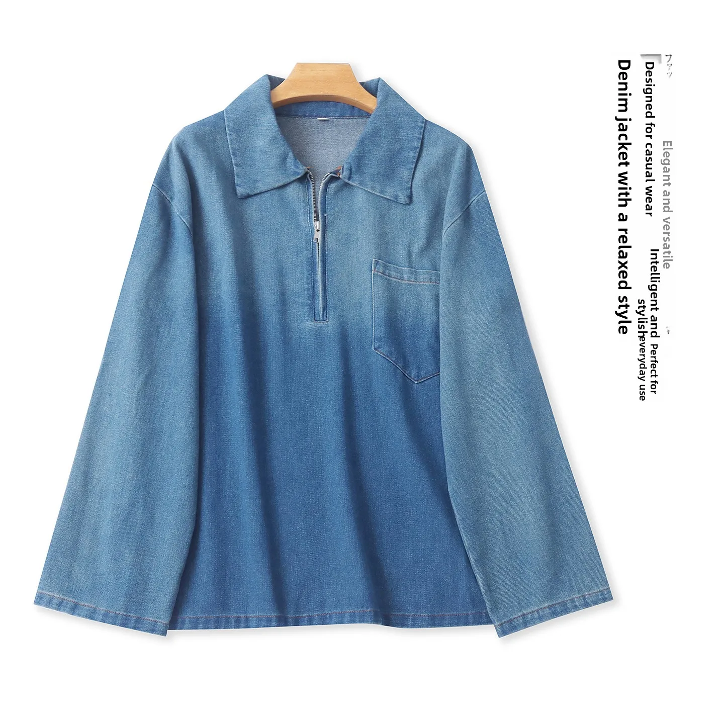 

Повседневная джинсовая куртка на молнии с длинными светями, женская мода с отложным воротником, дышащий хлопковый материал, осеннее новое поступление