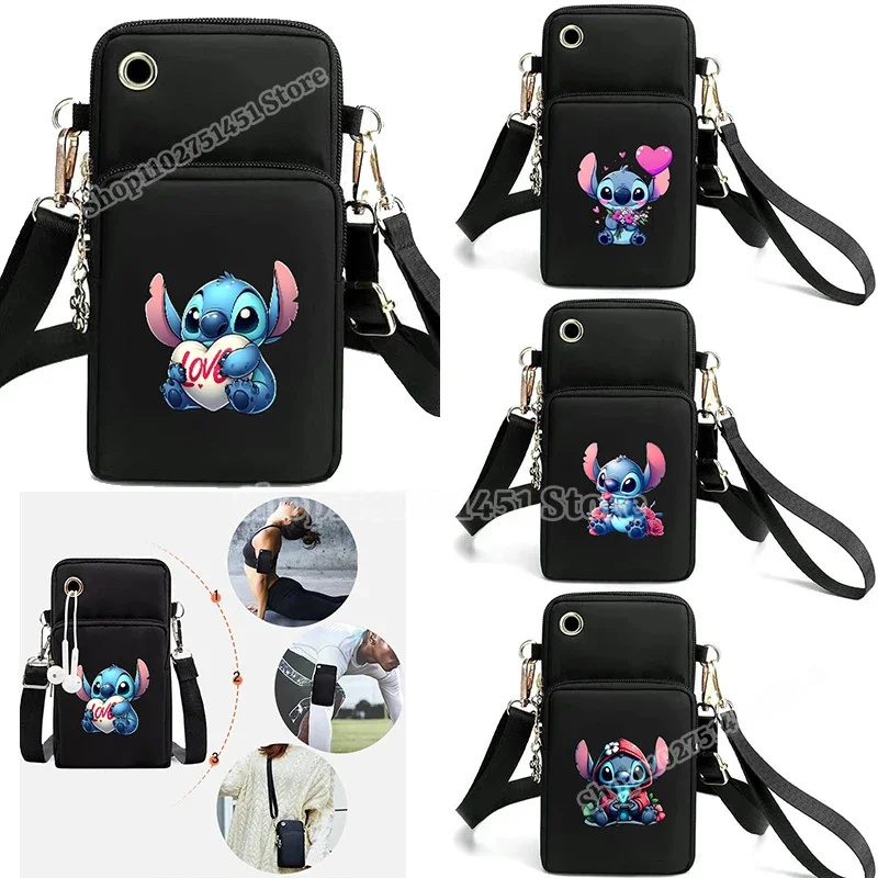 Disney Lilo & Stitch Crossbody Shoulder Strap Handbag Women Mobile Phone Purse Zipper Underarm Bag Kids Coin Wallet Card Holder