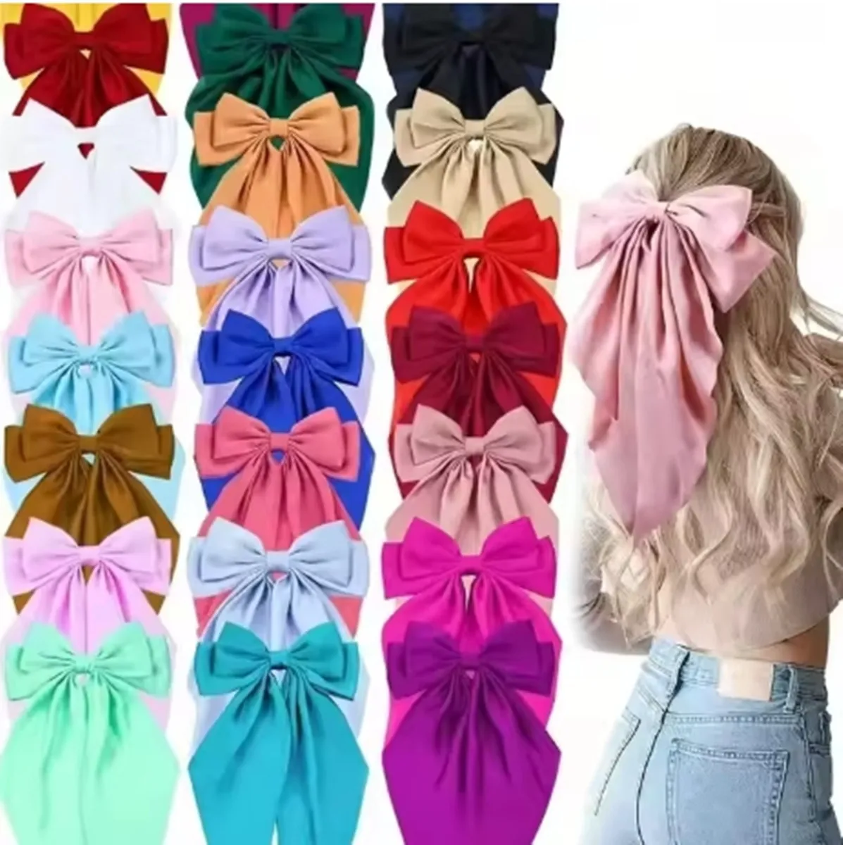 Grands nœuds pour cheveux en satin soyeux pour femmes et filles, barrettes à cheveux surdimensionnées à longue queue, mignonnes et élégantes