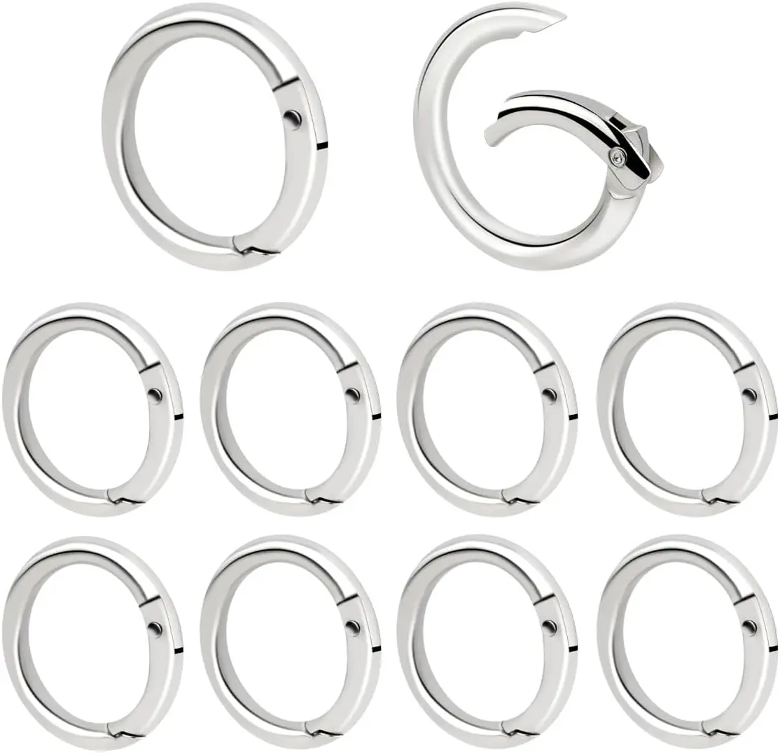 10pcs Trigger Spring O Rings Round,Metal Keychain Ring Round Carabiner Clips for Keyrings Buckle, Bags,Purses