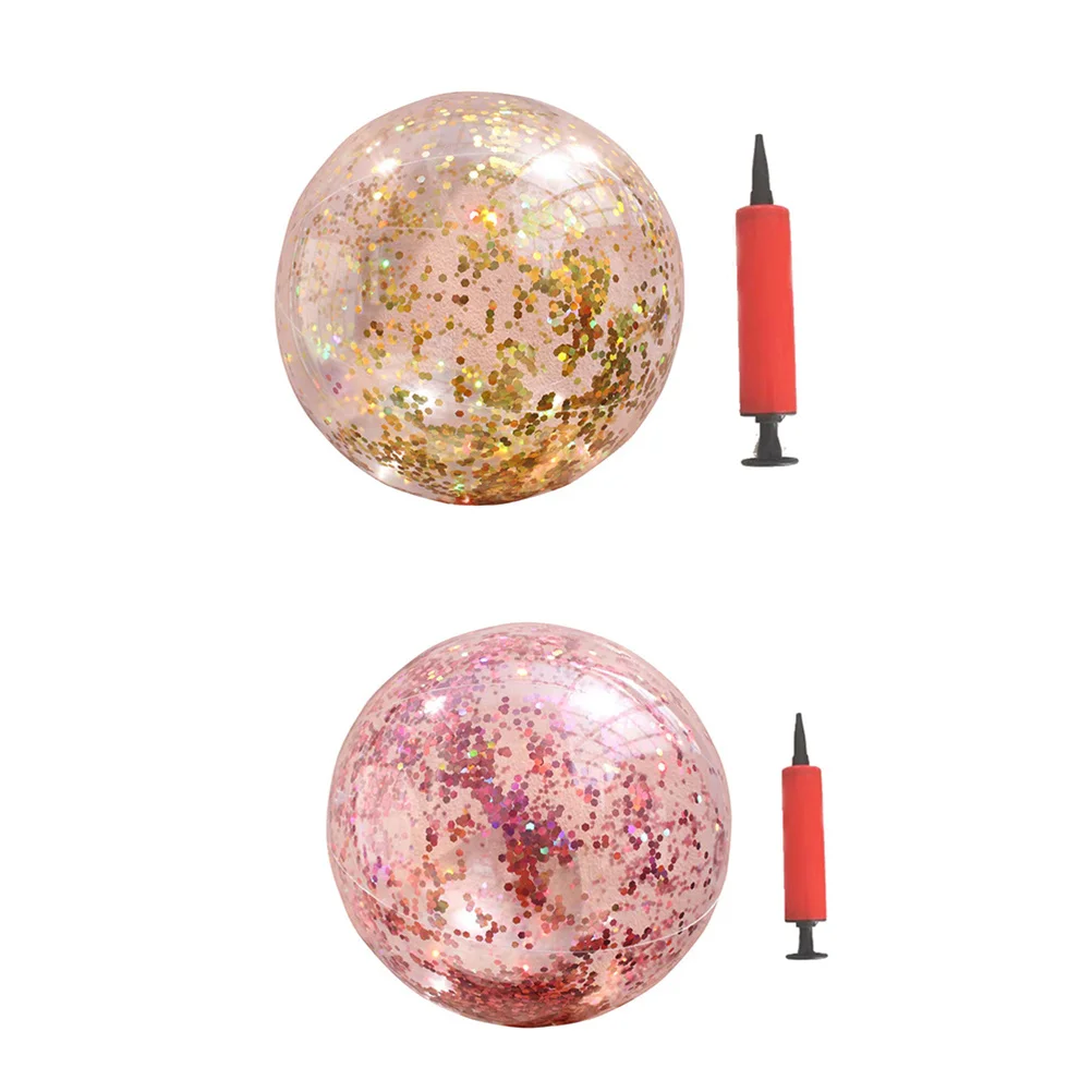 2 قطعة كرات الشاطئ الترتر القابلة للنفخ كرة PVC شفافة مستديرة سهلة النفخ للأطفال لعب الكرة لحمام السباحة الشاطئ حفلة عيد ميلاد النشاط