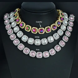 Men Women Hip Hop Tennis Chain Necklace 12mm Square CZ Stone Iced Out Bling Cuban Chains Necklace Fashion Charm Jewelry