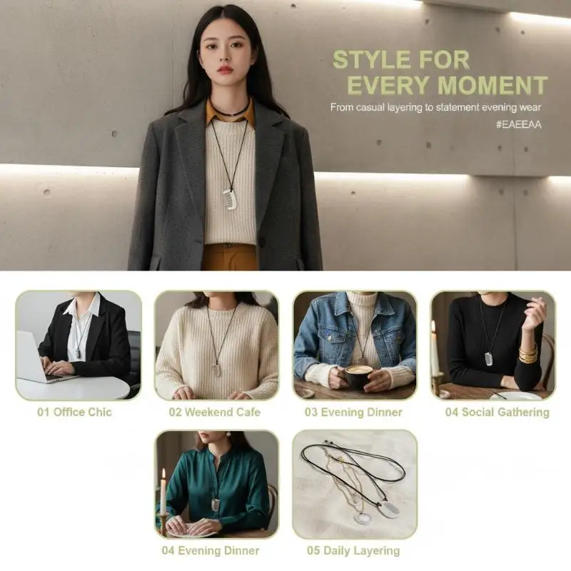 LATS Comb Pendant Necklace Dainty Modern Waterproof Jewelry for Women Hiking Outdoor Activity Wear Accessory