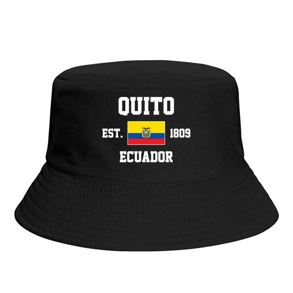 Sombreros de cubo Ecuador EST.1809 Quito Emblema Bandera Parasol Cool Outdoor Verano Gorras de pescador Sombrero de pesca