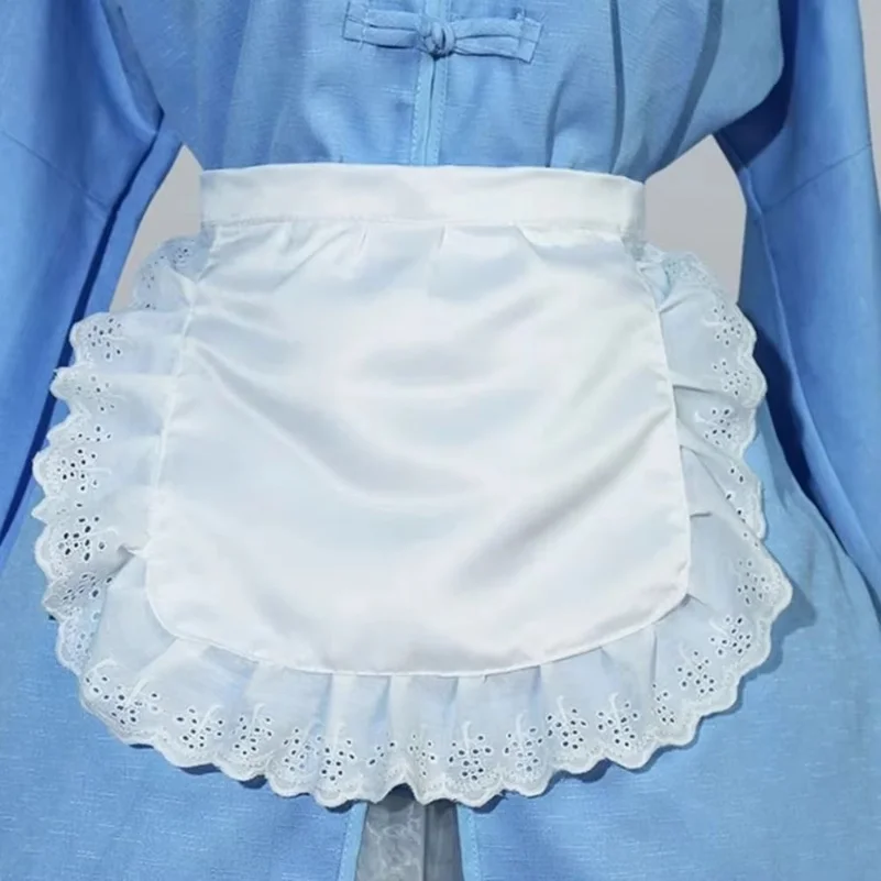 1Pcs Waitress Maid Style Waist Apron Cosplay Costume Black White Cooking Aprons Cute Polyester Half Apron