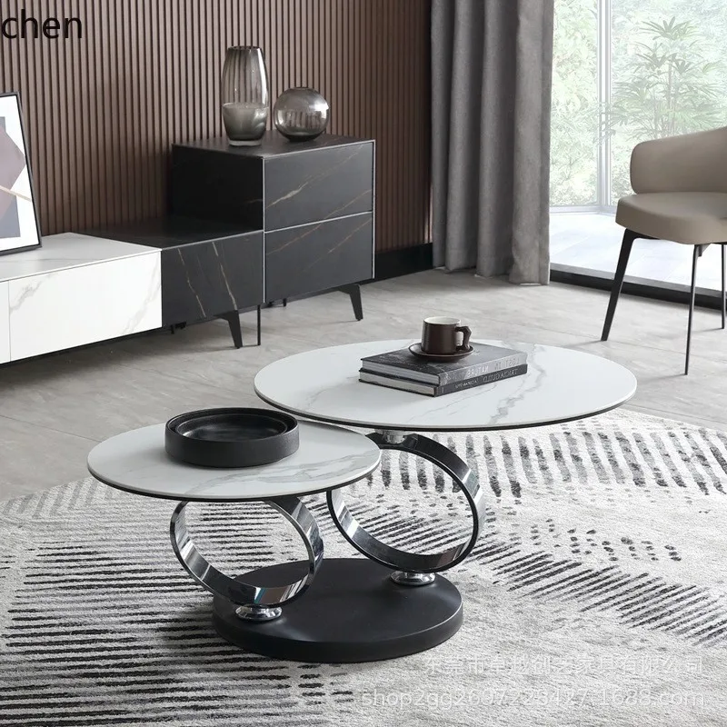 YFY  Natural Stone Rotating Coffee Table Small Apartment Living Room Home Telescopic Round