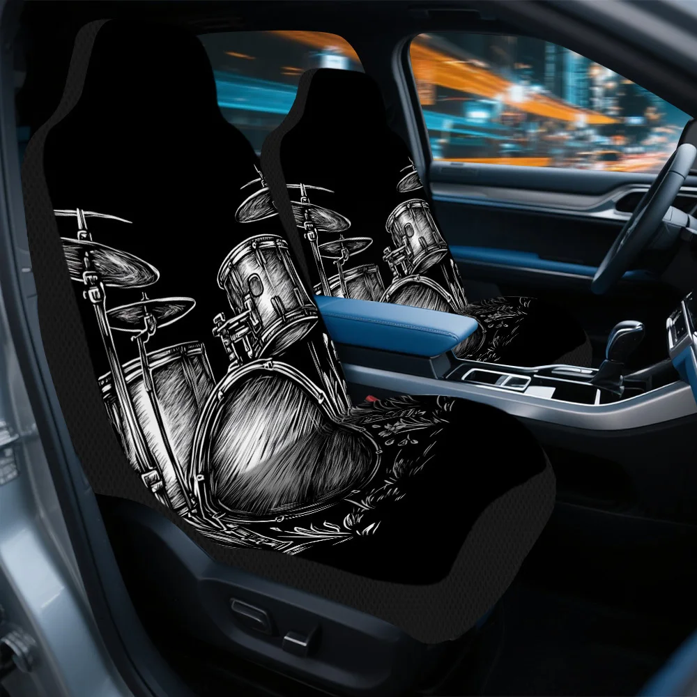 2pcs Car Seat Cover Set With Ink Drum Illustration – Trendy, High-End Comfort, Durable Design, Fits Most Cars, Easy To Clean, A