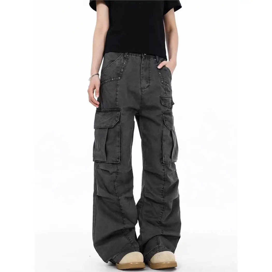 Casual American Fashion Spring 2026 High Street Individual Design Workwear Long Pants Cleanfit 3D Effect Asymmetric Cotton Um...