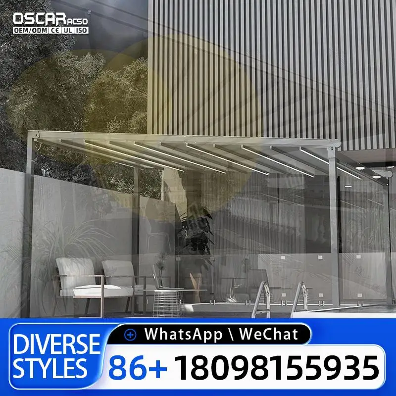 

Outdoor Motorized Retractable Patio Canopy with LED Lights Waterproof for Gardens Patios Balconies Retractable Canopy Pergola