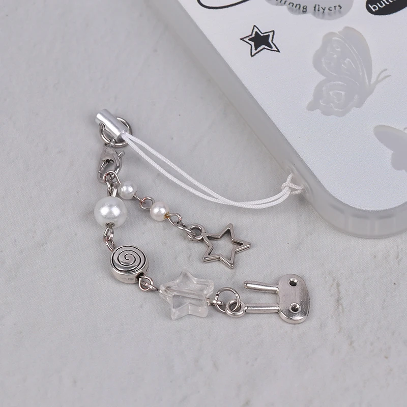 Cyber Bunny Phone Charm Y2k Cell Phone Rope Chain Handmade Pendant Beaded Phone Charms Sweet Girl Keychain For IPhone Camera