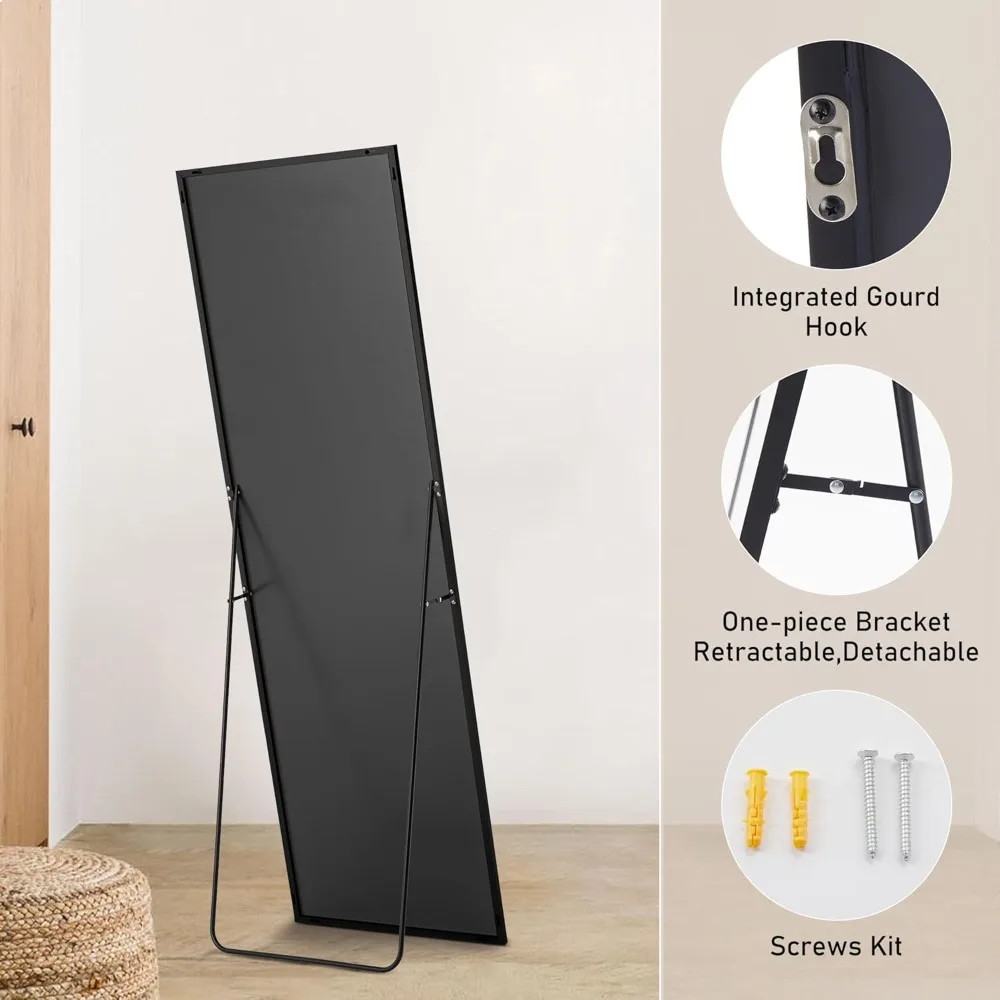 Slaapkamerspiegel over de volledige lengte 64x21, vrijstaand of aan de muur gemonteerd, aluminium frame, volledige spiegel voor thuis