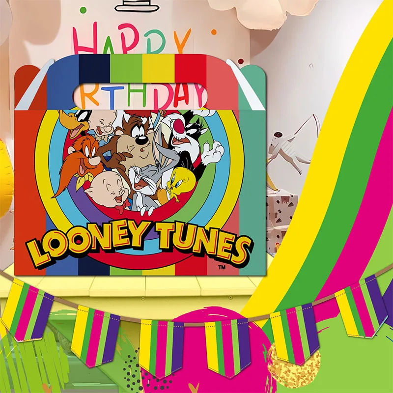 Caja de papel de 10/20 piezas de Looney Tunes, figuras en caja de regalo, caja portátil de cartón para dulces y palomitas, decoración para fiestas de cumpleaños y baby shower