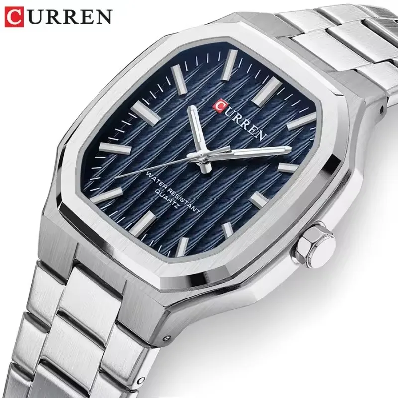 CURREN 8458 Men's Business Quartz Watch Casual Three-Hand Minimalist Square Watch with Stainless Steel Strap