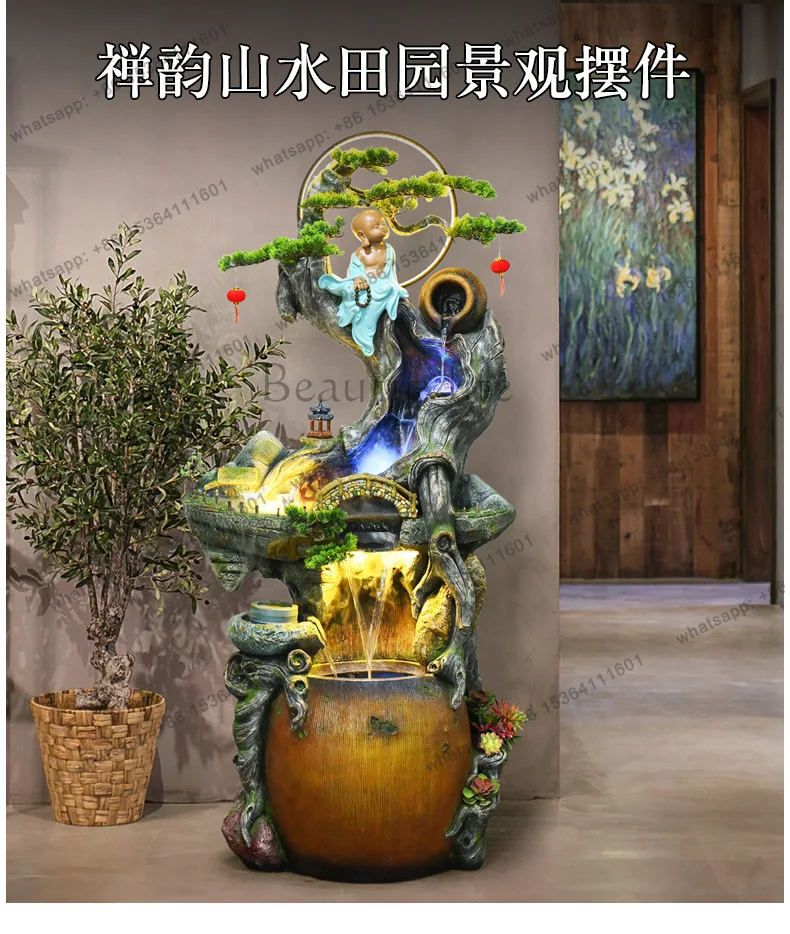 Chinese Zen rockery pastoral flowing water fountain landscape lucky ornament root carving feng shui ball