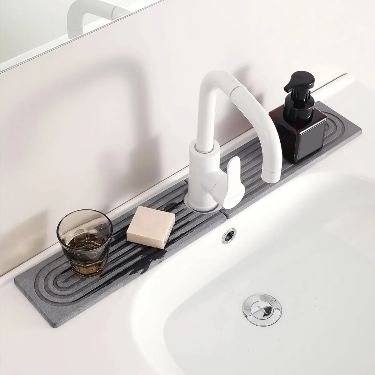 Faucet Mat for Kitchen Sink,Diatomite Fast Drying Stone Sink Tray,Faucet Splash Guard for Bathroom Counter Large