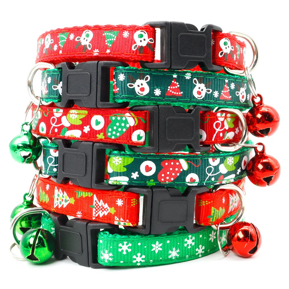 

Chrismas 1pc Pet Collars Delicate Safety Nylon Dog Collar with Bell Chrismas Neck Strap Fashion Adjustable Pet Cat Dog Collar