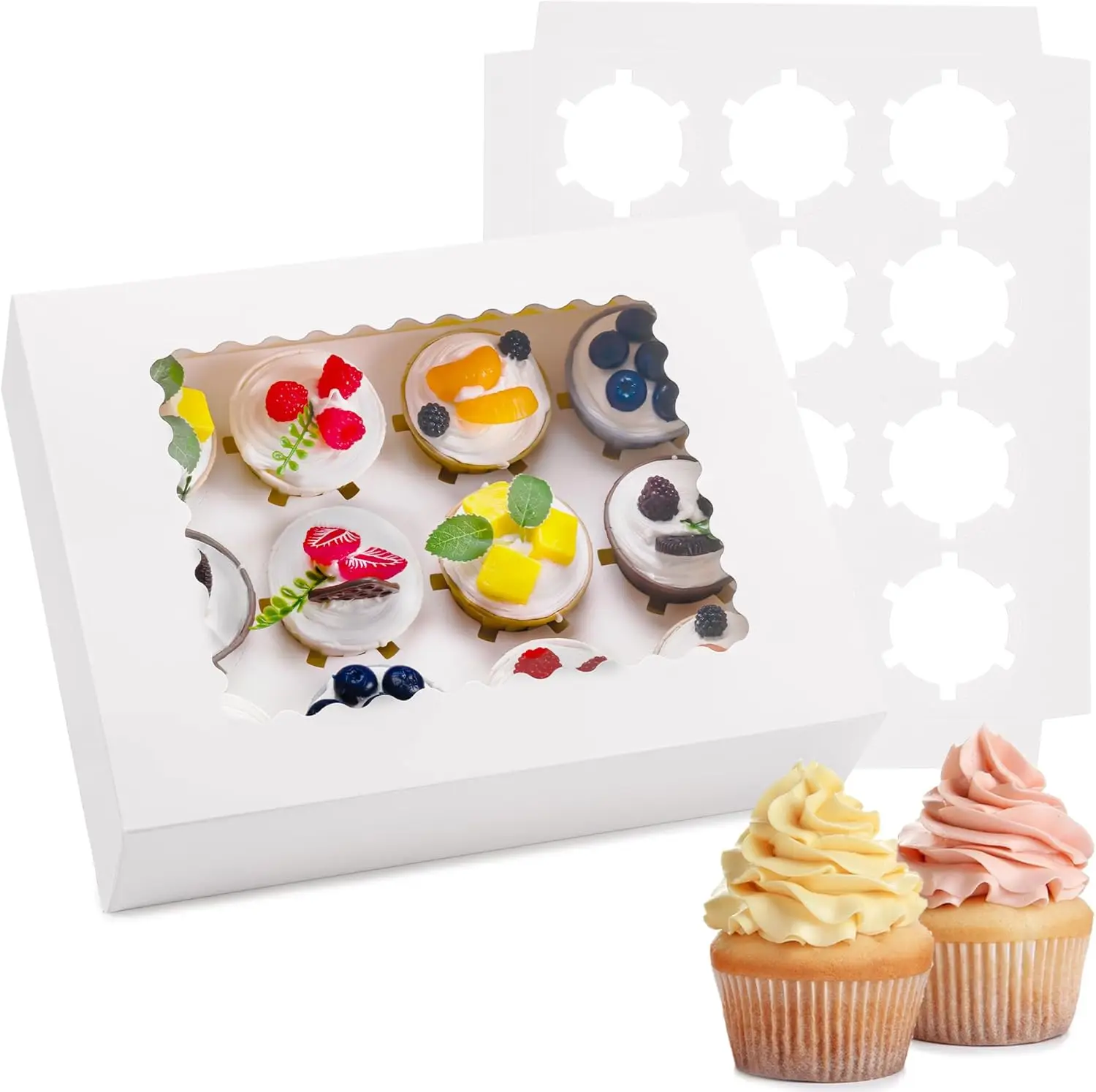 

6PCS Cupcake Boxes Hold 12 Count with Window, Food Grade Cupcake Holder for Easy Transport and Presentation, Ideal for Cupcakes